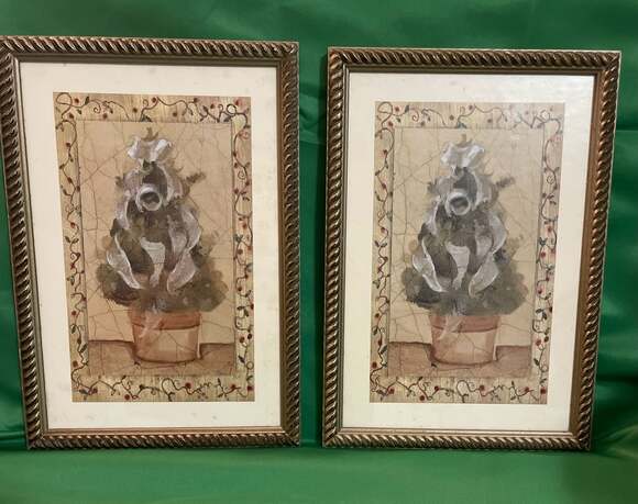 Kirkland's Other - Set of 2 Cedar Creek Collection Christmas Topiary Framed Art Traditional, Rustic